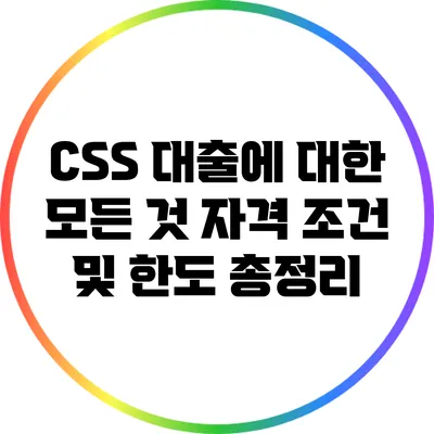CSS 대출에 대한 모든 것: 자격 조건 및 한도 총정리