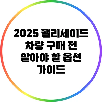 2025 팰리세이드 차량 구매 전 알아야 할 옵션 가이드