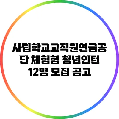 사립학교교직원연금공단 체험형 청년인턴 12명 모집 공고