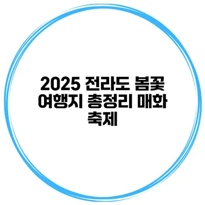 2025 전라도 봄꽃 여행지 총정리 매화 축제