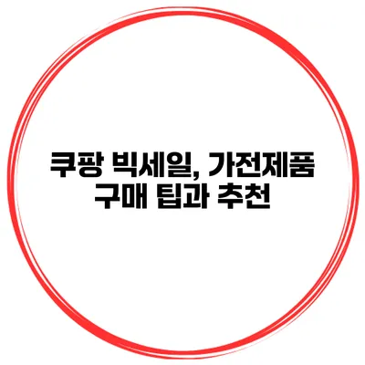 쿠팡 빅세일, 가전제품 구매 팁과 추천