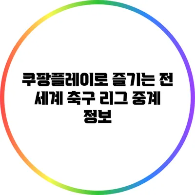 쿠팡플레이로 즐기는 전 세계 축구 리그 중계 정보